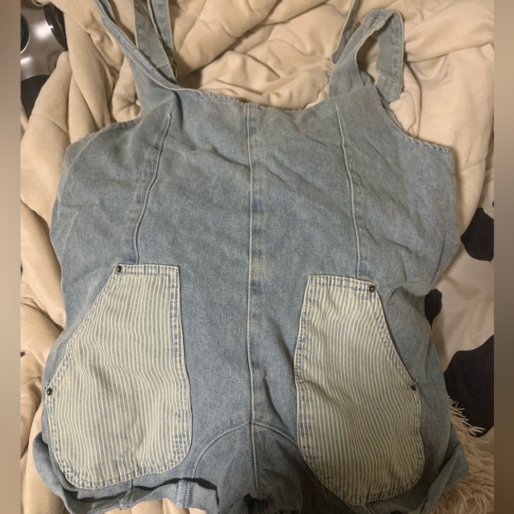 Amazon Denim Overalls with Striped Pockets